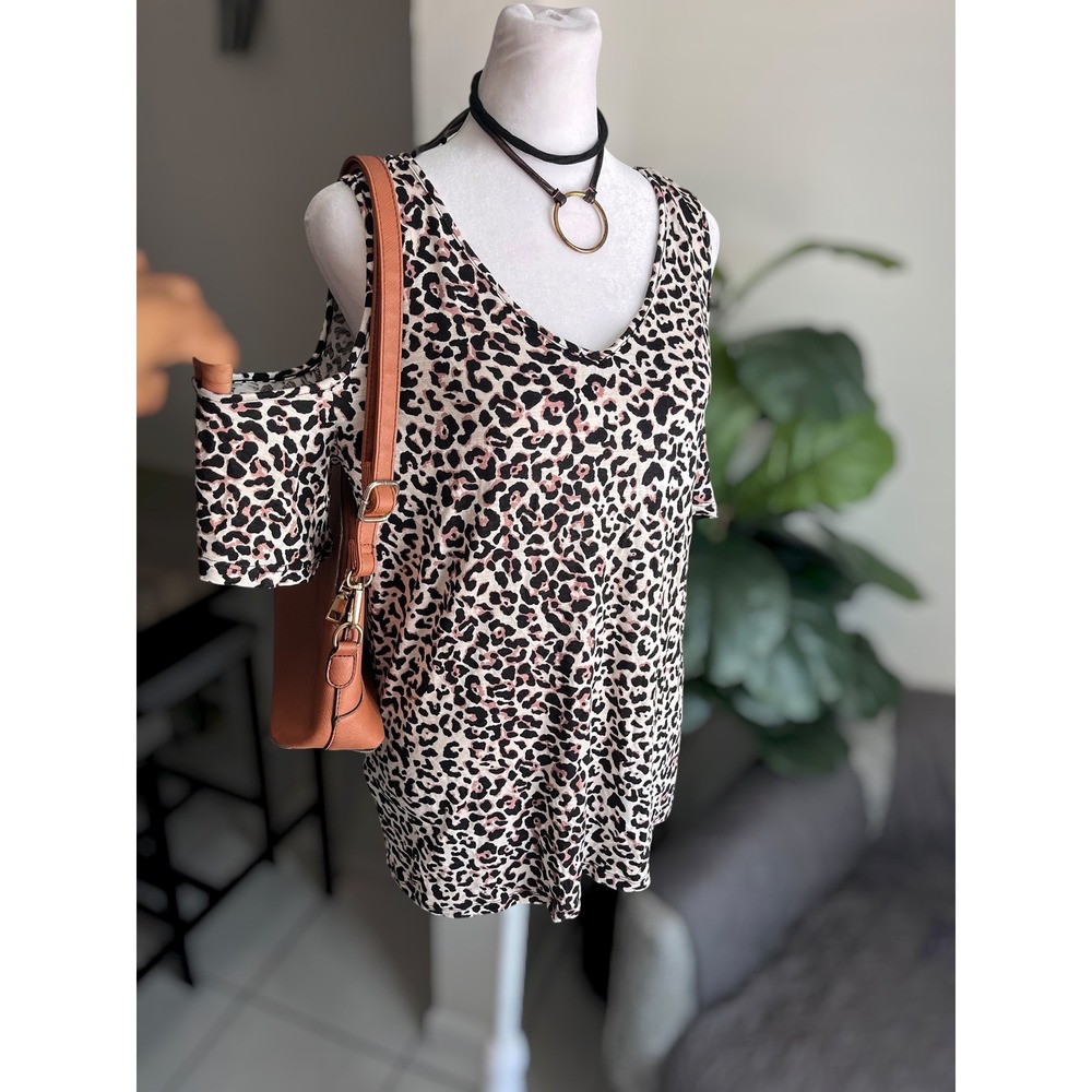 Maurices Leopard Print Cold Shoulder Top Size S